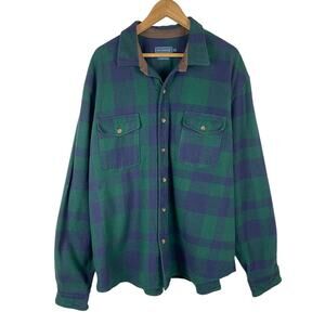 Biltmore Men's XXL Heavyweight Flannel Cotton Shacket Blue Green Plaid Fall